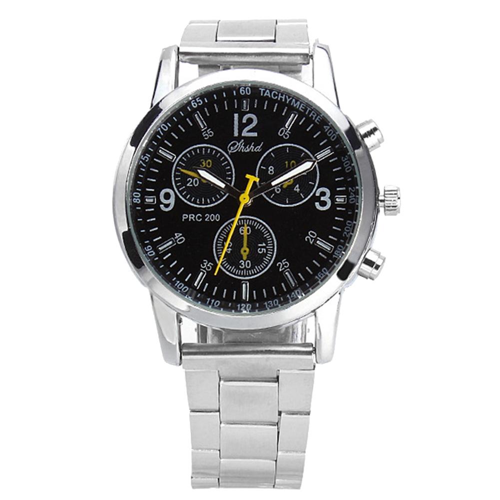 Men Round Sub-dials Decor Alloy Band Analog Quartz Wrist Watch