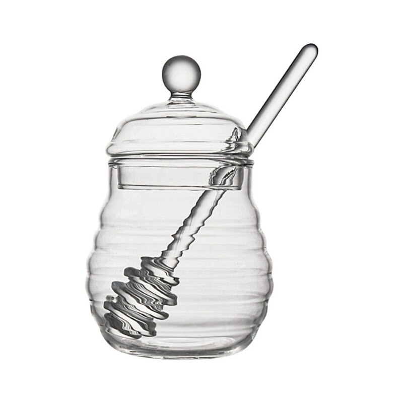 11oz/14oz Handmade Honey Jar With Dipper, Glass Made Honey Dipper And Honey Pot 4 Pack No Need to Use Spoons: S1