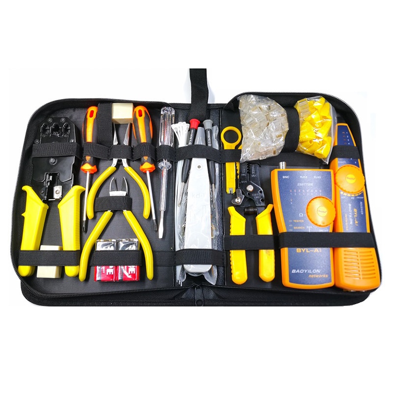 23Pcs J45 LAN Cable Tester Network Repair Tool Kit Wire Cutter Screwdriver Plier Crimping Maintenance Tool Set Bag