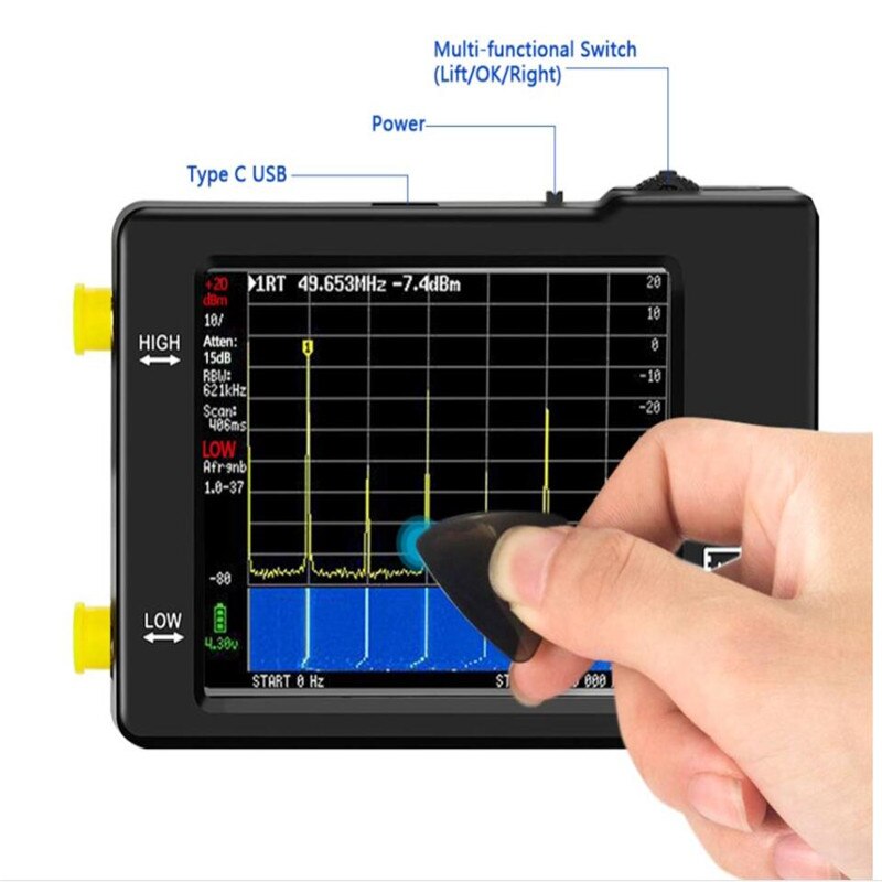 Tiny TinySA Spectrum Analyzer 2.8inch Touch Screen Portable Frequency Analyzer 0.1MHz~ 960MHz MF/HF/VHF UHF Input Tools