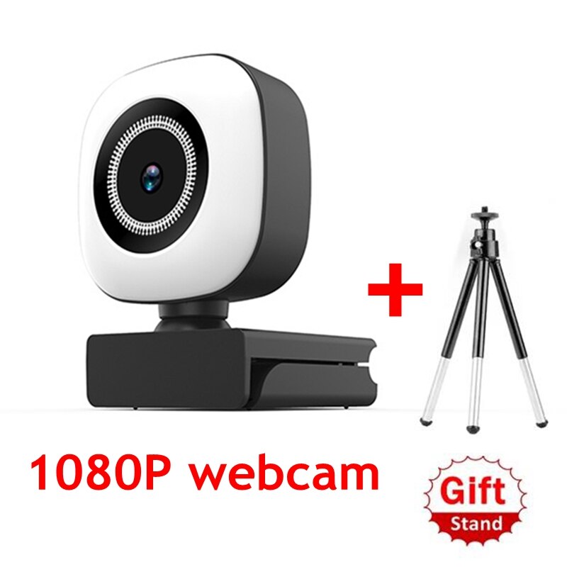 Webcam 2K Full HD 1080P Web Camera Mini Webcam For PC Computer Laptop Video 2K USB Autofocus LED Selfie Ring Light with Tripod: 1080P With stand