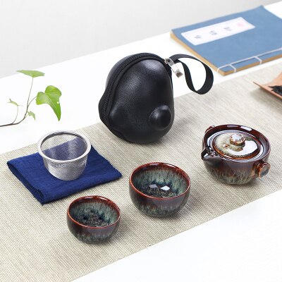 Service à thé de voyage | Four japonais, changement rapide de tasse, une théière, deux tasses, étui de transport en plein air, théière kungfu en céramique: 14