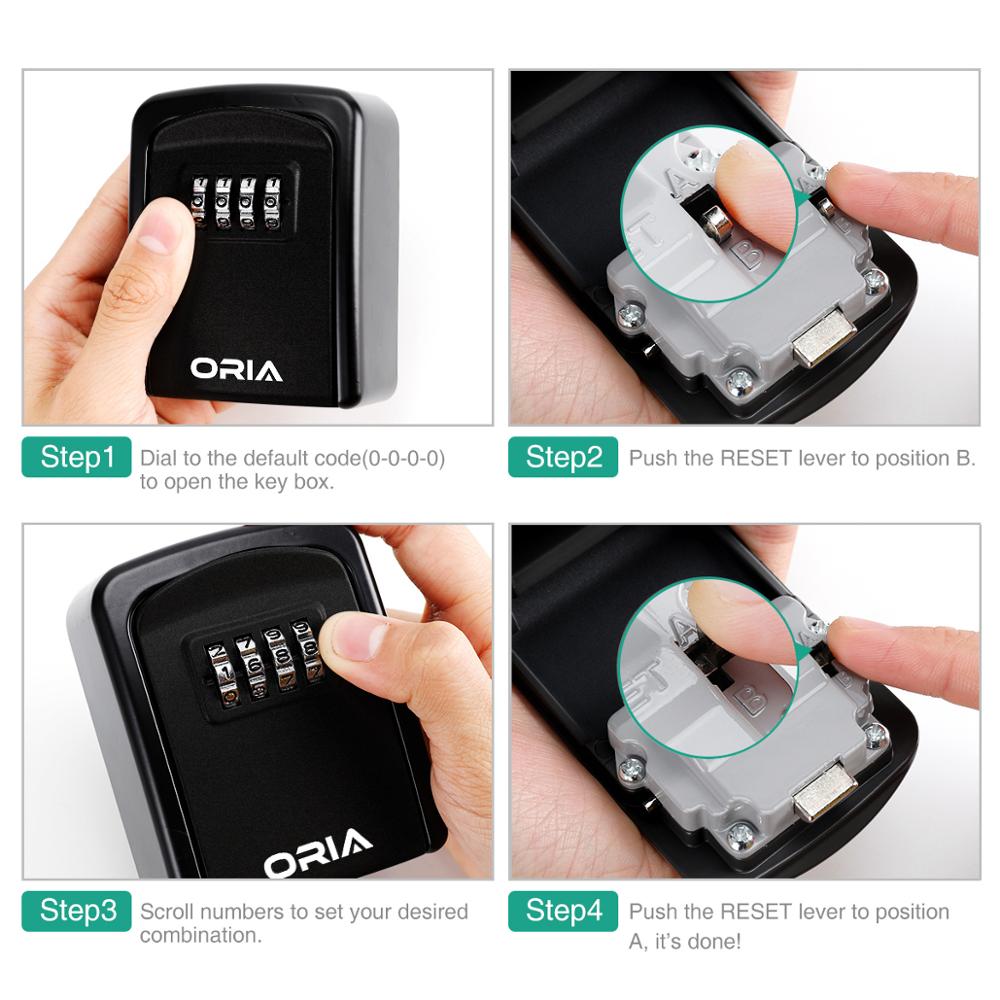 ORIA Key Lock Box Wall Mounted Key Safe Box Weatherproof 4 Digit Combination Key Storage Lock Box Indoor Outdoor Key Holder