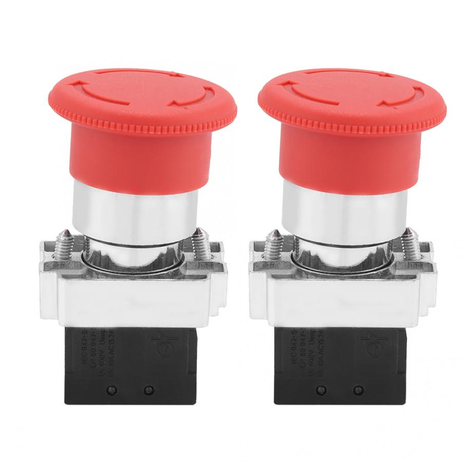 Wireless Switch 2PCS Red Sign Emergency Stop mushroom head push Switch Button 22MM XB5 Rotary Switch