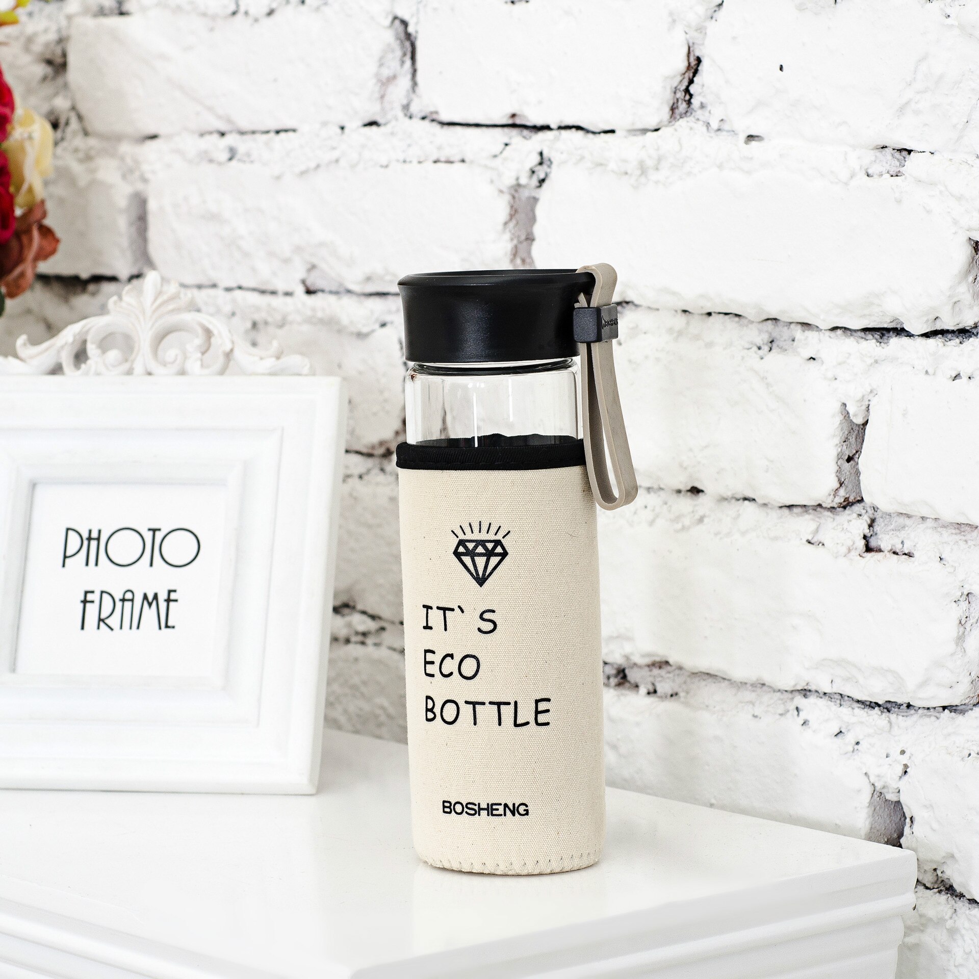 Koreanische Glas Wasser Flasche Studenten Schule Trinken Flaschen Ich bin Freien Baumwolle Und Linie Tasse Hülse Tragetasche Tasche Sport Tasse LA78: 300ML / Krone Muster