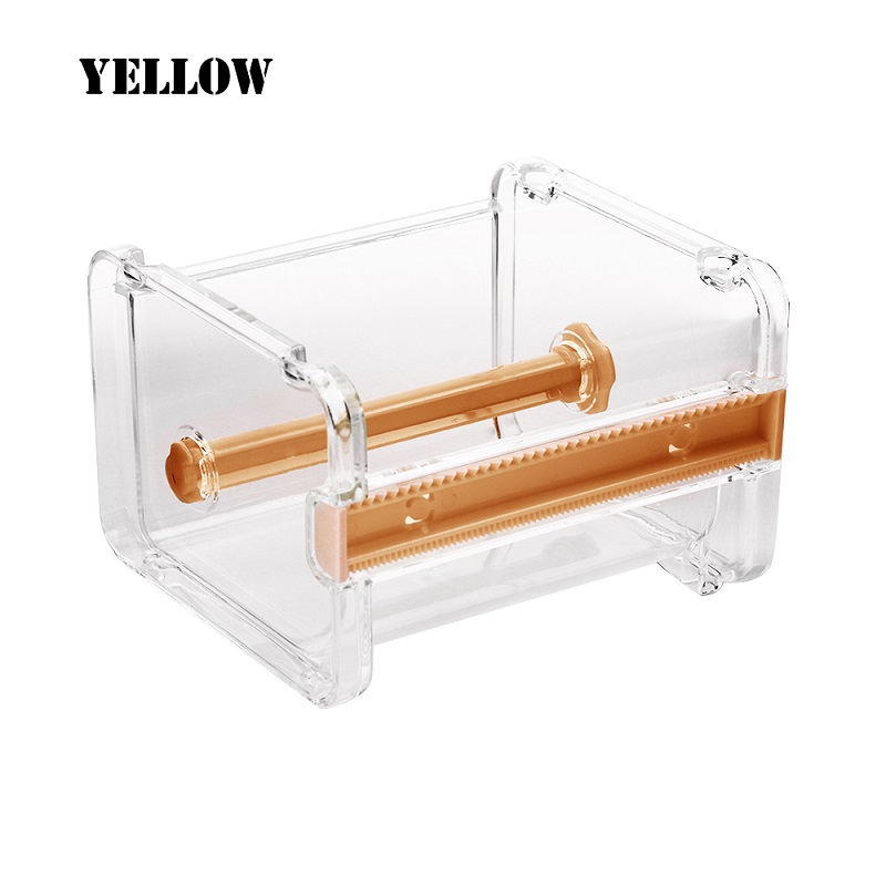 1Pc Transparent Masking Tape Cutter Washi Tape Storage Organizer Cutter Desktop Tape Dispenser Roll Tape Holder Office Supplies: Yellow
