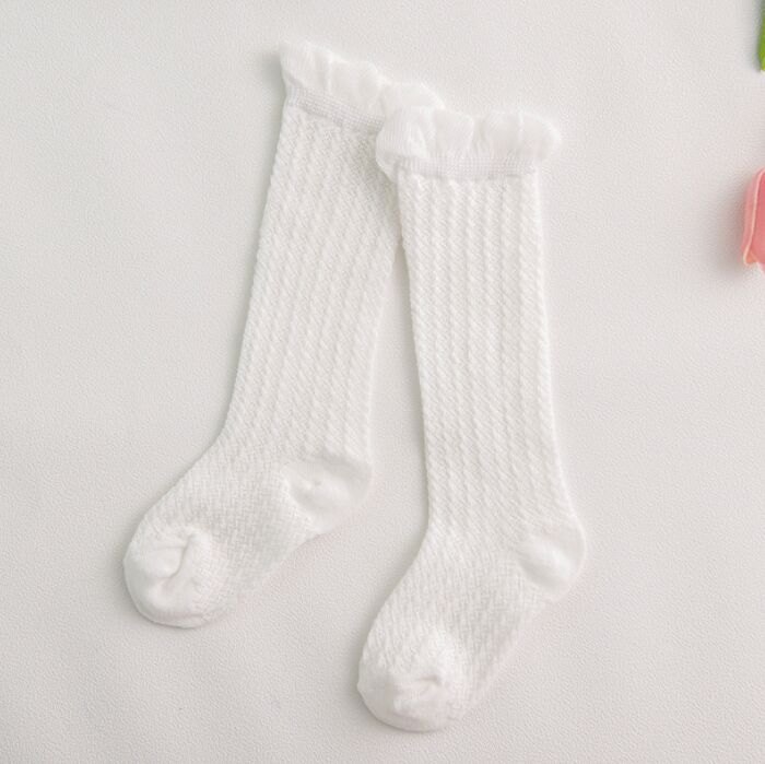 Kleur kinderen ademende sokken Katoen voor 0 Tot 4 Jaar Kids hoge knieën Sokken Gebruiken lente Herfst Zomer Been warmers jongen Meisje: 2 To 4 Year White