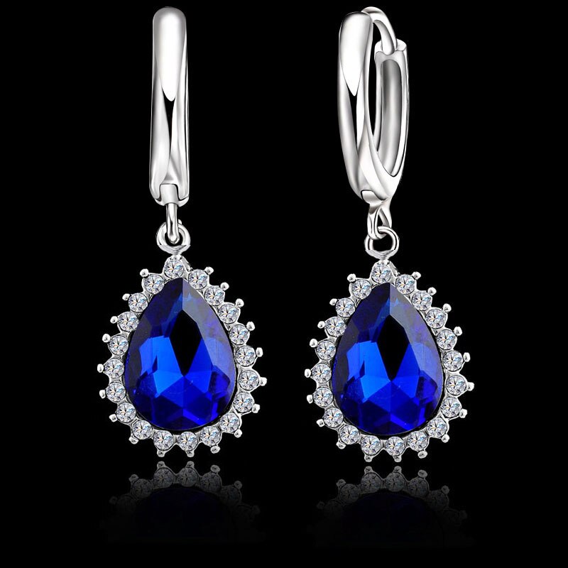 Pendientes de gota de agua para mujer, conjunto de pendientes para boda, conjuntos de joyería de circonia cúbica de Plata de Ley 925 para aniversario