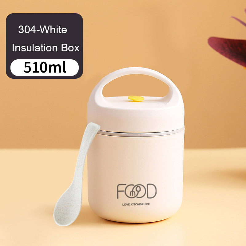 Stainless Steel Vacuum Thermal Lunch Box Insulated Lunch Bag Food Warmer Soup Cup Thermos Containers Bento Lunch Box for Kids: WHITE