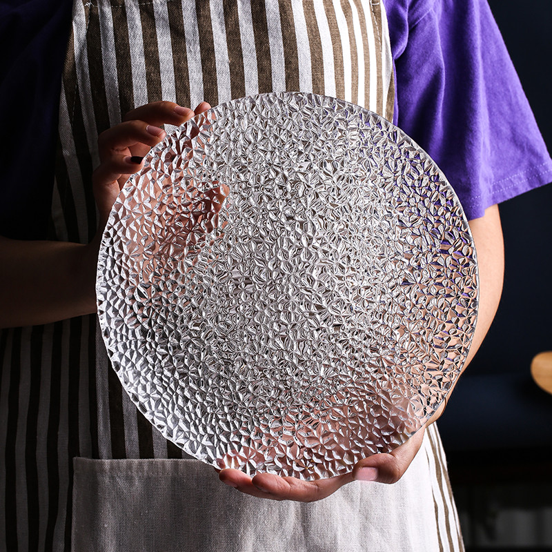 9.5 inch, rain embossed glass dinner plates, charger plates, buffet serving platter, for dessert cake wedding