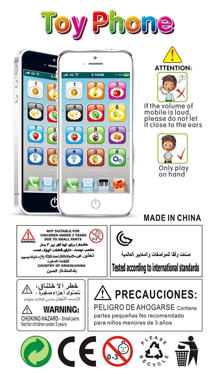 1Pc Led Baby Smart Telefoon Speelgoed Touchscreen Muziek Sound Machine Voor Voor Kids Baby Vroege Educatief Mobiele Telefoon speelgoed