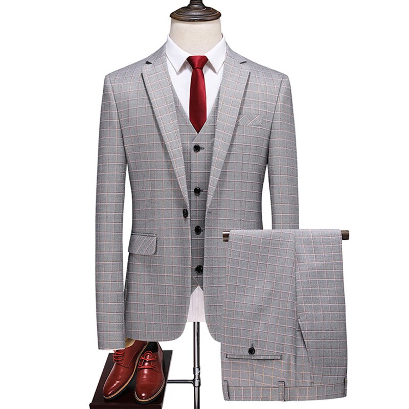 Men Dress Suits British 3Piece Men Wedding Suit 2022 Autumn Mens Business Formal Plaid Suit Men Luxury Slim Fit Dress