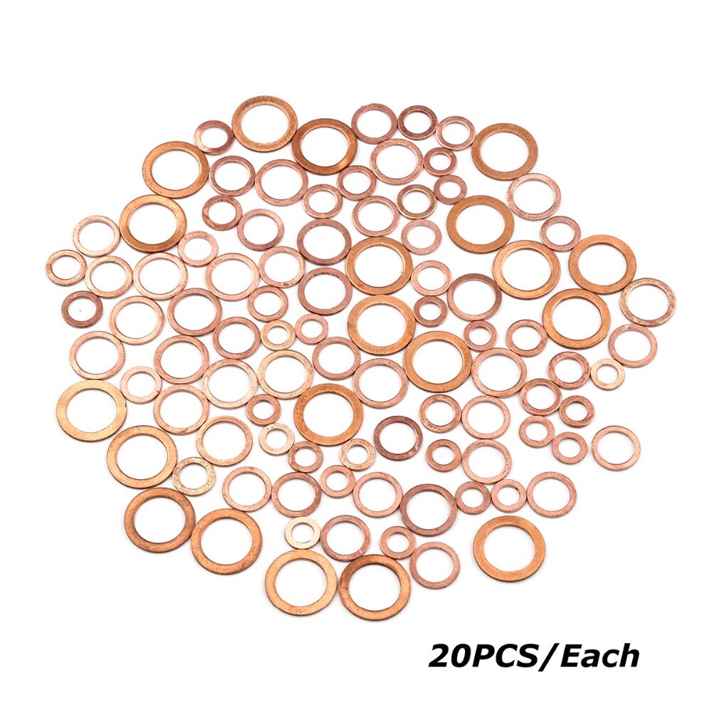 50pcs Assorted Copper Washer Flat Ring Gasket Set Solid Seal Placemat Bowl Plug Oil Seal Parts Tool Fitting Hardware Fastener