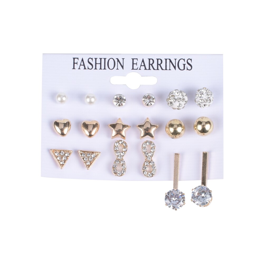 Mix Kristall Strass Perle Stud Ohrringe Set Maxi Ohr Einfache Ohrringe Für Frauen Erklärung Schmuck Bijoux Femme Pendientes: 00725