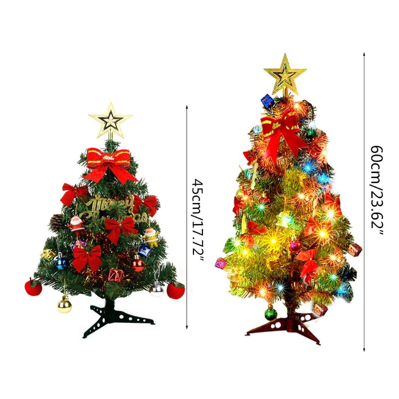 45/60cm LED Artificial Christmas Tree with Pinecone Santa Bow Ribbon Ornaments