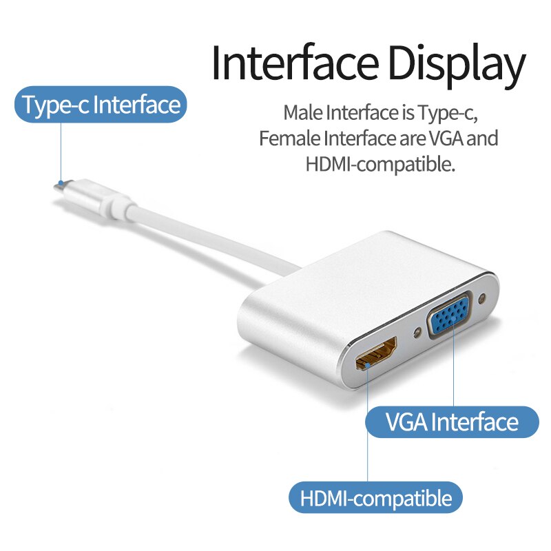 Typ-C zu HDMI 4K Adapter VGA Dual Interface 1080P HD VGA Interface Windows Linux android Kabel Data Converter