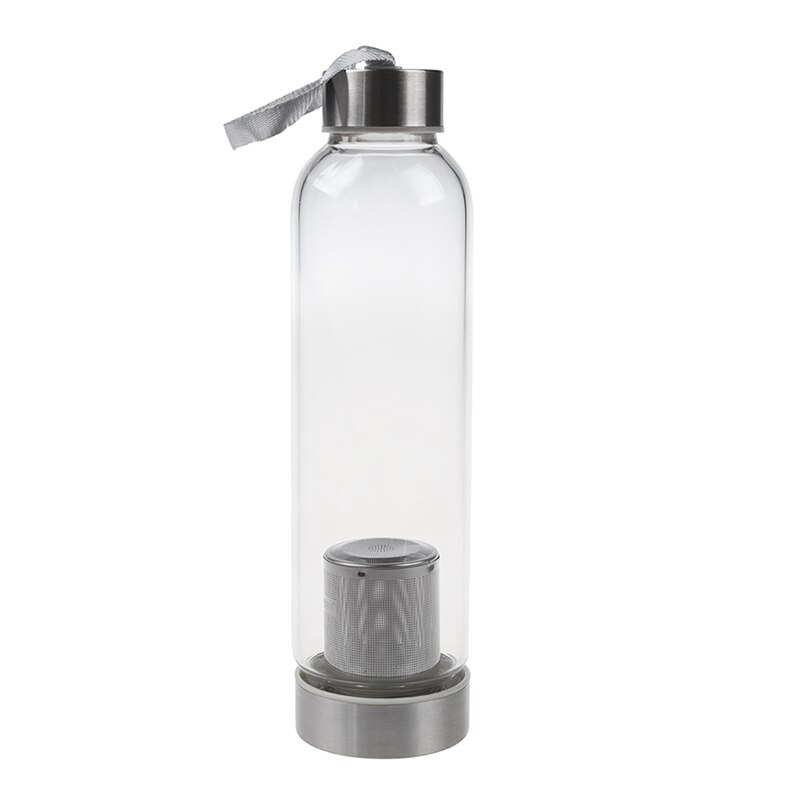2x glas sport vandflaske med tefilter beskyttelsespose 550ml sort og lyserød