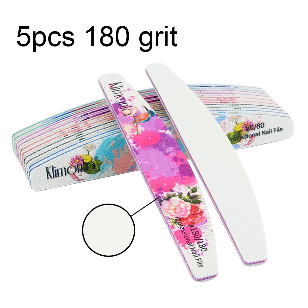 3/5/10 pz/lotto lima per unghie professionale 100/180 mezzaluna carta vetrata blocchi di levigatura per unghie rettifica lucidatura strumenti per la cura del manicure nuovo: 5pezzi 180 Grit