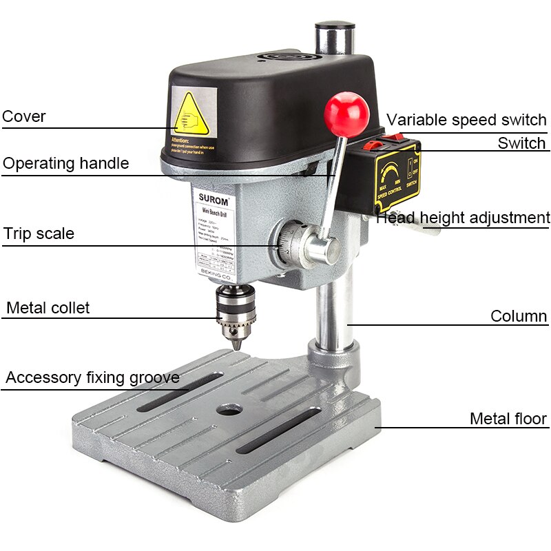 0.6mm - 6.5mm High-accuracy Mini Rotary Drill Press Bench Tools 340W 220V