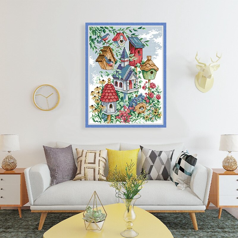 Cross Stitch Stamped Kits Printed Embroidery Cloth Needlepoint Kits Easy Patterns For Bird's Home 11CT