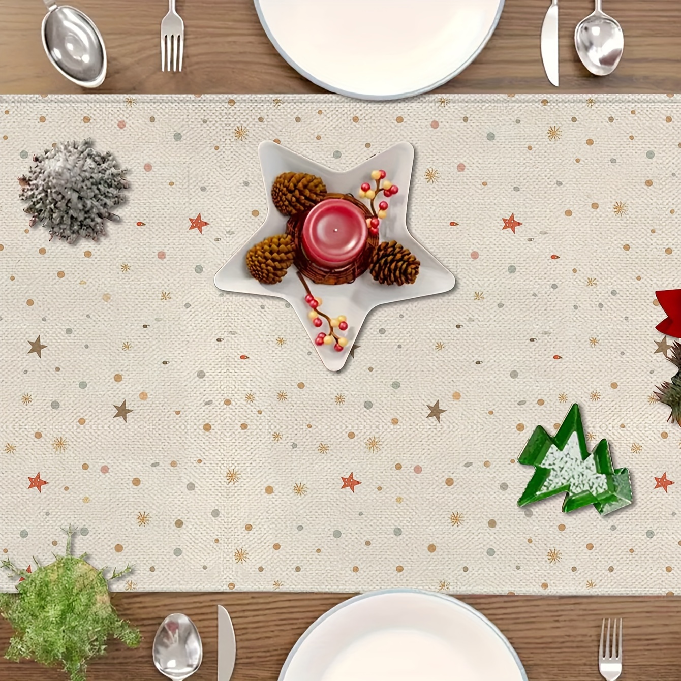 Bohemisk julgran vintage jultomte och ren bordslöpare, säsongsbetonad heminredning för inomhus- och utomhusfester