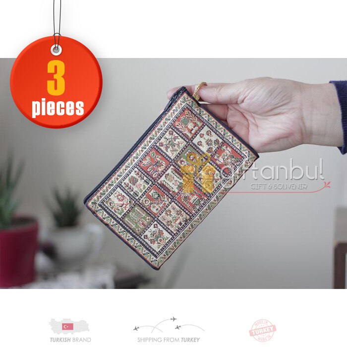 Türkische Geldbörse Traditionellen Teppich Böhmischen Taschen Handliche Lagerung Make-Up Taschen Orientalischen Reißverschluss Umschlag Taschen: 3 pcs (15x10 cm)