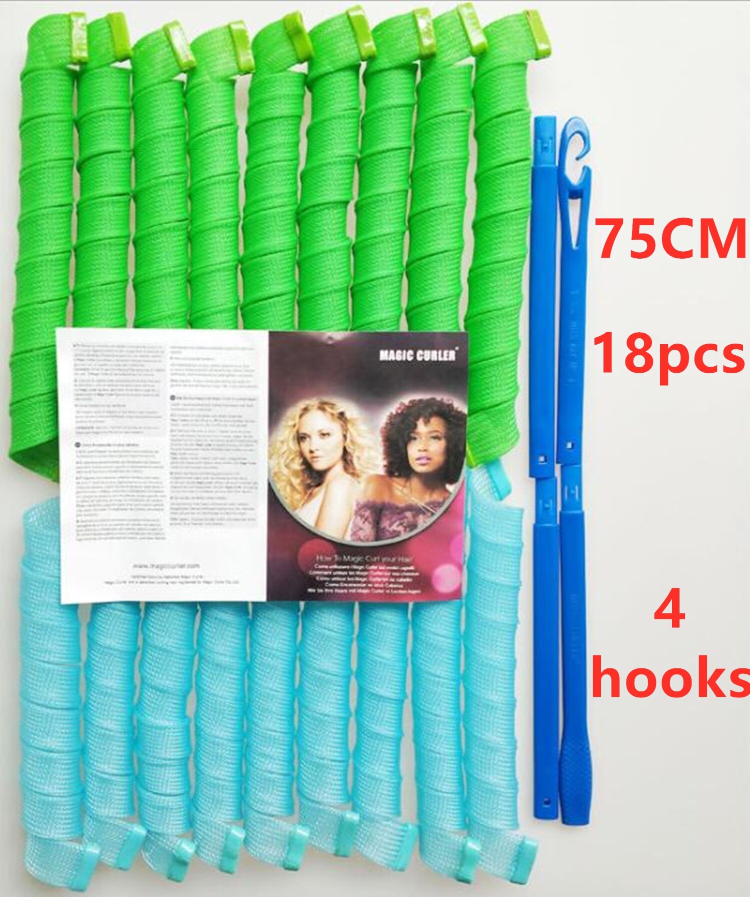Hair Rollers Snail Shape Not Waveform 75CM 18Pcs 4 Sticks Spiral Round Curls Hair Curler Soft Hair Curler Bendy Hair Rollers DIY