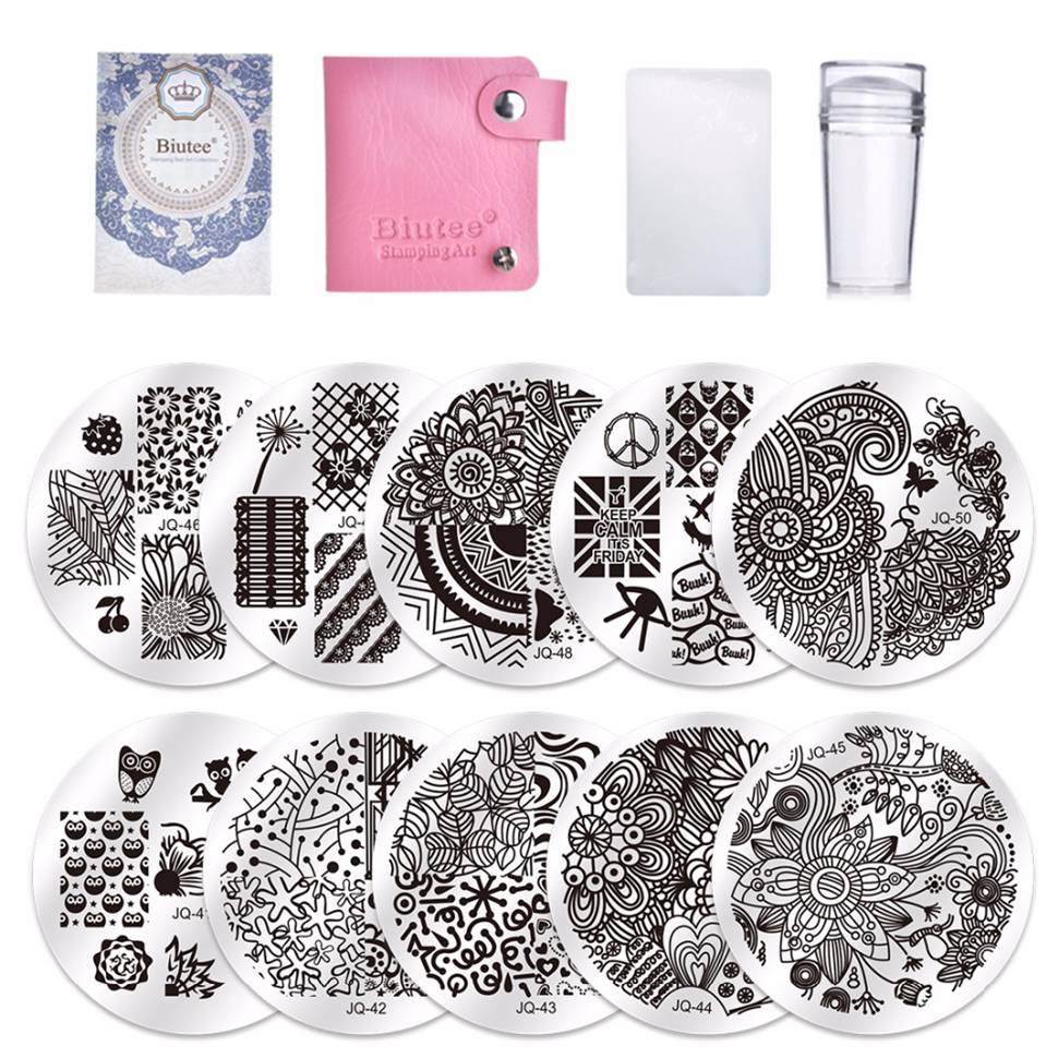 Biutee Nagel Stempel Platten einstellen 15 platte + 1 Stempel + 2 Schaber + 1 lagerung tasche Desgins NäGel Kunst stanzen Platte Schaber Stempel einstellen: einstellen 3
