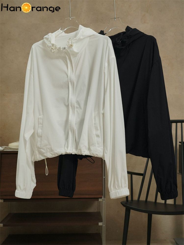 Hanorange 2024 Zomer Sportieve UPF 50 + Zonnebrandcrème Capuchon Vrouwen Ademend Koel Licht Dunne Cover Vrouwelijke Wit/Zwart