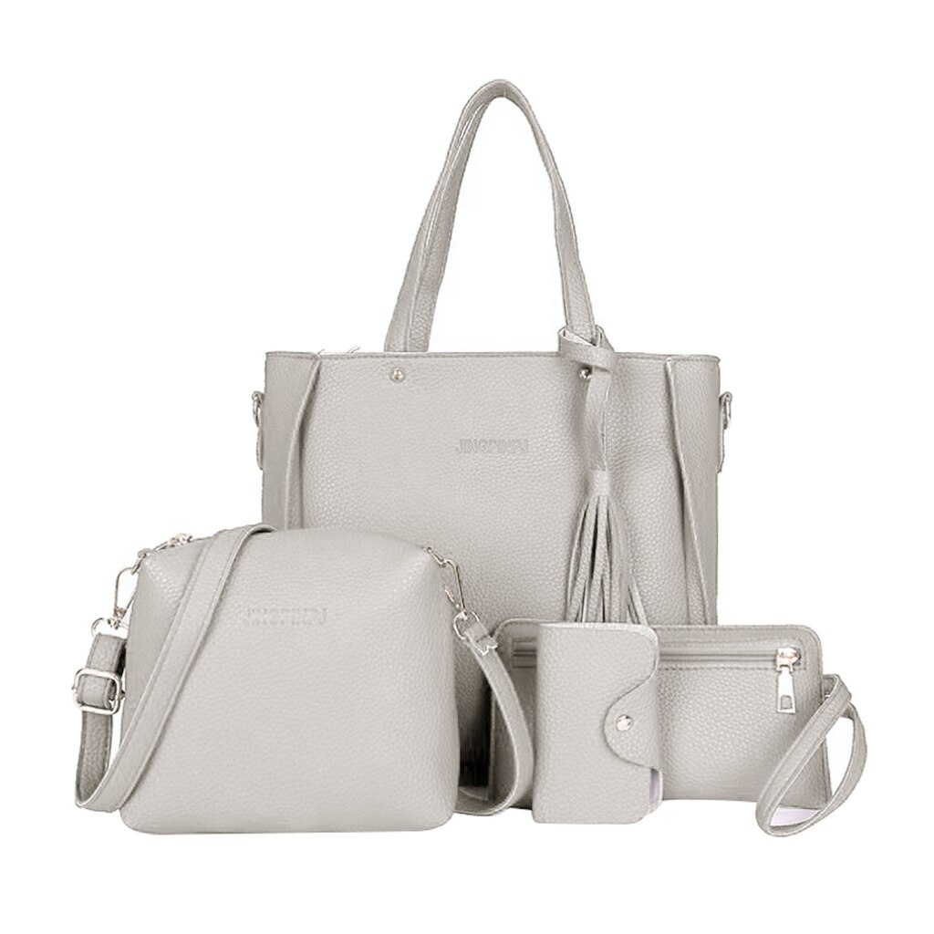 Women Handbags Top Handle Satchel Purse Shoulder Bag Set 4pcs: Grey