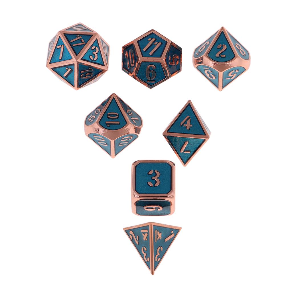 7Pcs Multi-sided Dice Set D&amp;D Dice Game zinc alloy Polyhedral Dice Solid Metal 7-Piece RPG Dice Set: Copper royal blue