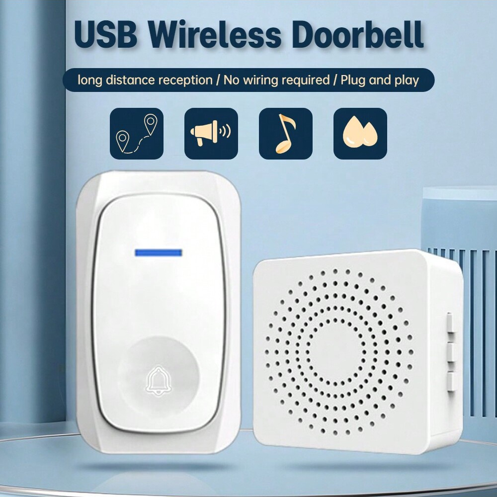 Wireless Doorbell Home Intelligent Welcome Doorbell Waterproof 150M Remote USB Plug Easy to Install No Wiring Required
