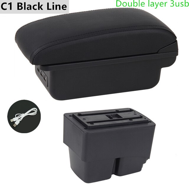 Armrest Box for Ford Fiesta Kaptur Leather Arm Rest Center Console Storage USB Car Accessory: C1 Black Line