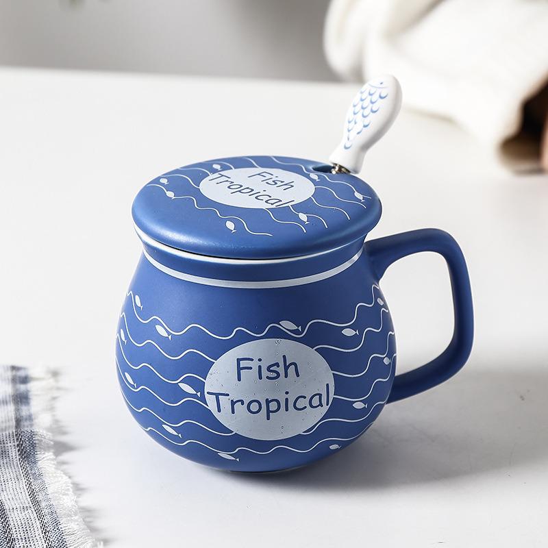 Simple Office Tea Cup Water Cup Afternoon Tea Coffee Cup Household Lid With Spoon Ceramic Milk Cup Mug