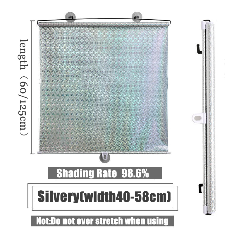 Solafskærmning rullegardiner sugekop mørklægningsgardiner til bil stue soveværelse køkken kontor fri-perforeret vinduesgardin: Sølvfarvet / 58 x 125cm