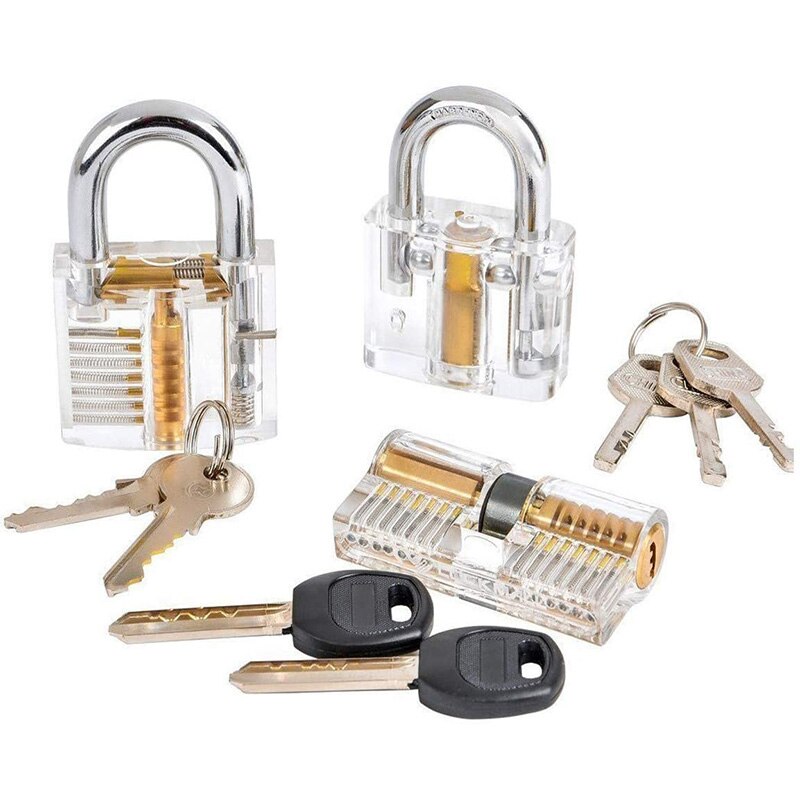 Lock Pick Set Padlock Tools Set Training Tools Transparent Cutaway Practice for Beginner&Locksmiths