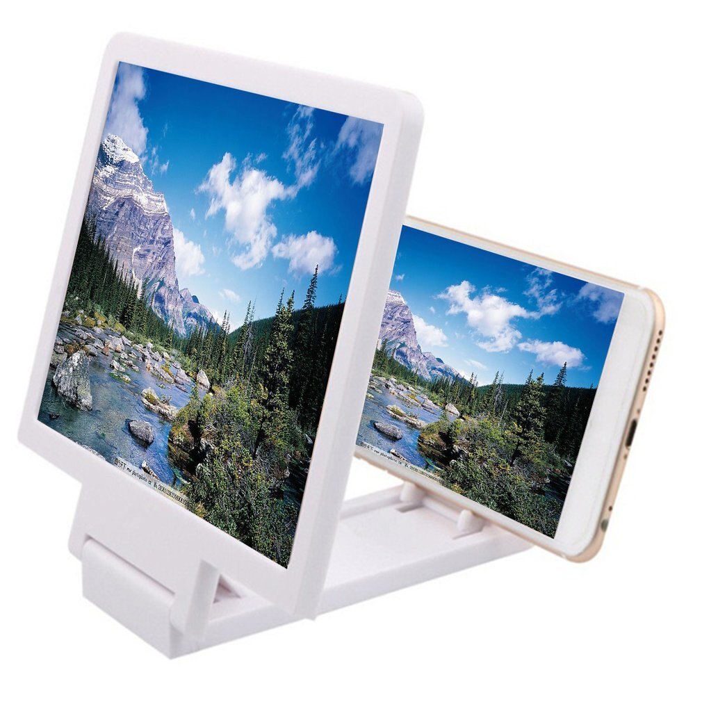 Mobiele Telefoon Screen Vergrootglas Ogen Bescherming Display 3D Video Screen Versterker Vergroot Uitbreiden Stand Houder Zonder Power: WHITE