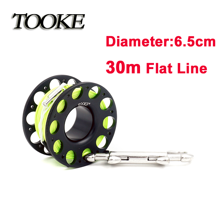 Scuba aluminium dykkerspole fingerhjul flad line snapbolt krog 15m 30m til snorkel hule dyk undervandsfiskeri: 30m sorte g