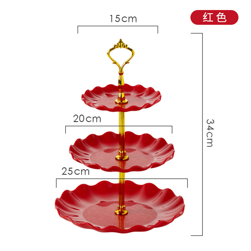 3 Layer Removable Buffet Display Stand Wedding Party Supplies Table Decoration Plastic Food Dessert Candy Fruit Tray for Home: Red