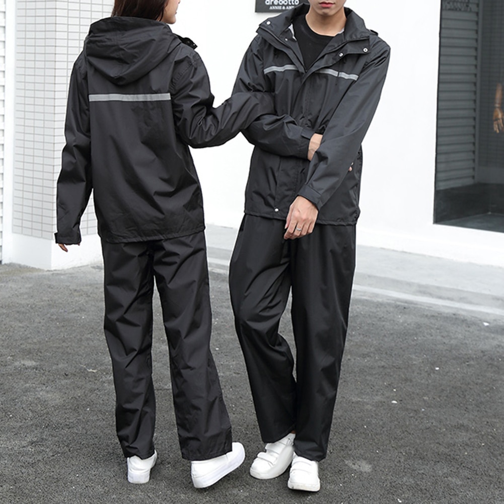 Two-piece Unisex High Visibility Reflective Hooded Raincoat Pants Set Rain Suit men coats with Face mask screen