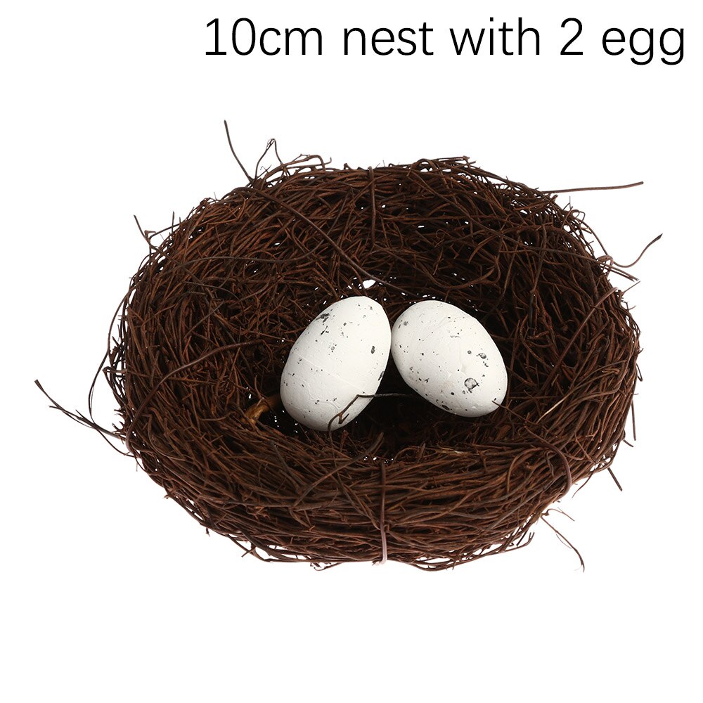 1PC Cute Handmade Vine Brown Bird Nest House Nature Craft Home Decoration: 10cm nest with 2 egg