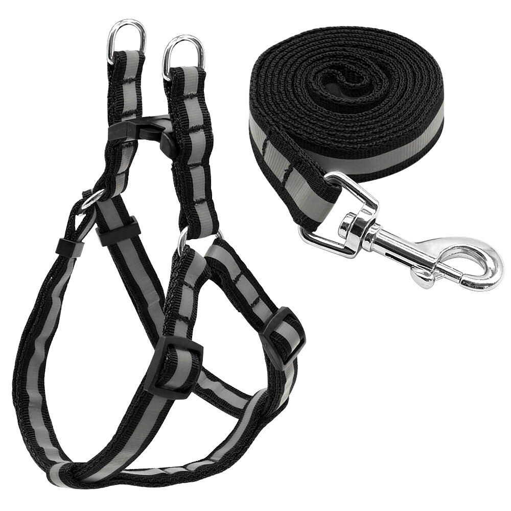 7 Colors Nylon Reflective Dog Harness Set S Yorkie Chihuahua Puppy Small Lead Leash Dogs Medium For M: Black / M