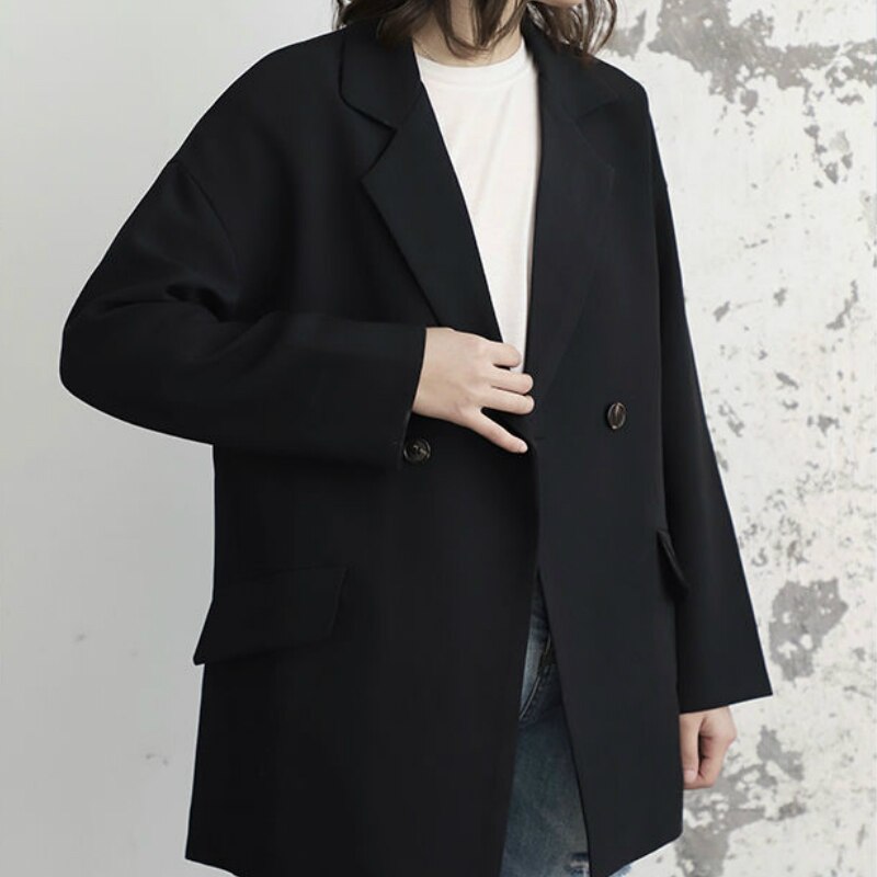 Blazers Women Minimalist Stylish Patchwork British Style Notched Spring Loose Femme Coat Ulzzang Black Daily Chic Jacket