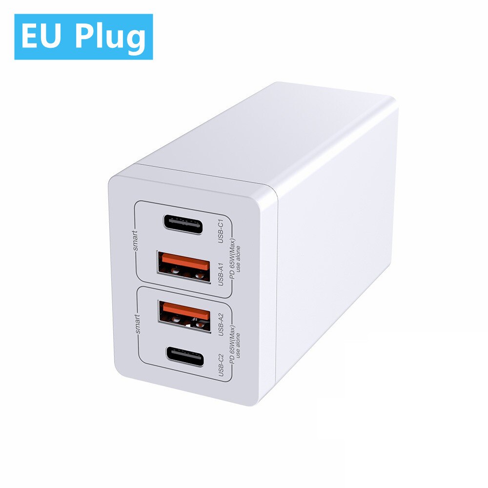 Schnellladegerät mit 65w usb-c- und usb-a-anschlüssen, 4 pps-  pd3.0 qc3.0 scp- und afc-anschlüssen für iphone 13 pro max, laptops und macbooks: Eu-ladegerät weiß