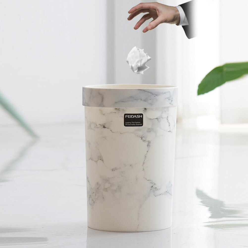 Poubelle à motif de marbre | Poubelle en plastique, bureau, salle de bains, cuisine, poubelle de salon, chambre à coucher, poubelle sans couvercle, Style européen
