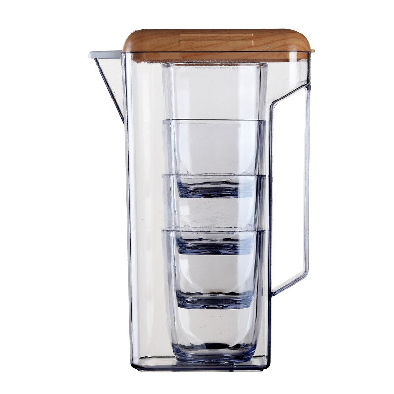 Tetera de plástico grueso con tapa de madera para infusiones, recipiente , hervidor claro, cestas de filtro cuadrado: with 4 cups