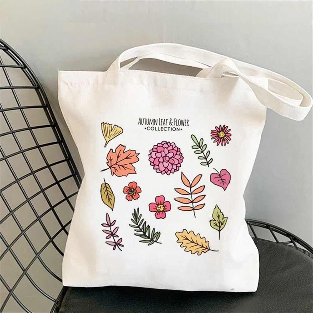 Flower Aesthetic Women Shopping Canvas Tote Cute Bag Foldable Reusable Shopper Bag Handbags  Eco Travel Shoulder Bags: 2536