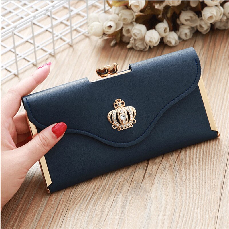 Women Lady PU Leather Clutch Case Long Hand Bag Purse Wallet Handbag: Deep Blue