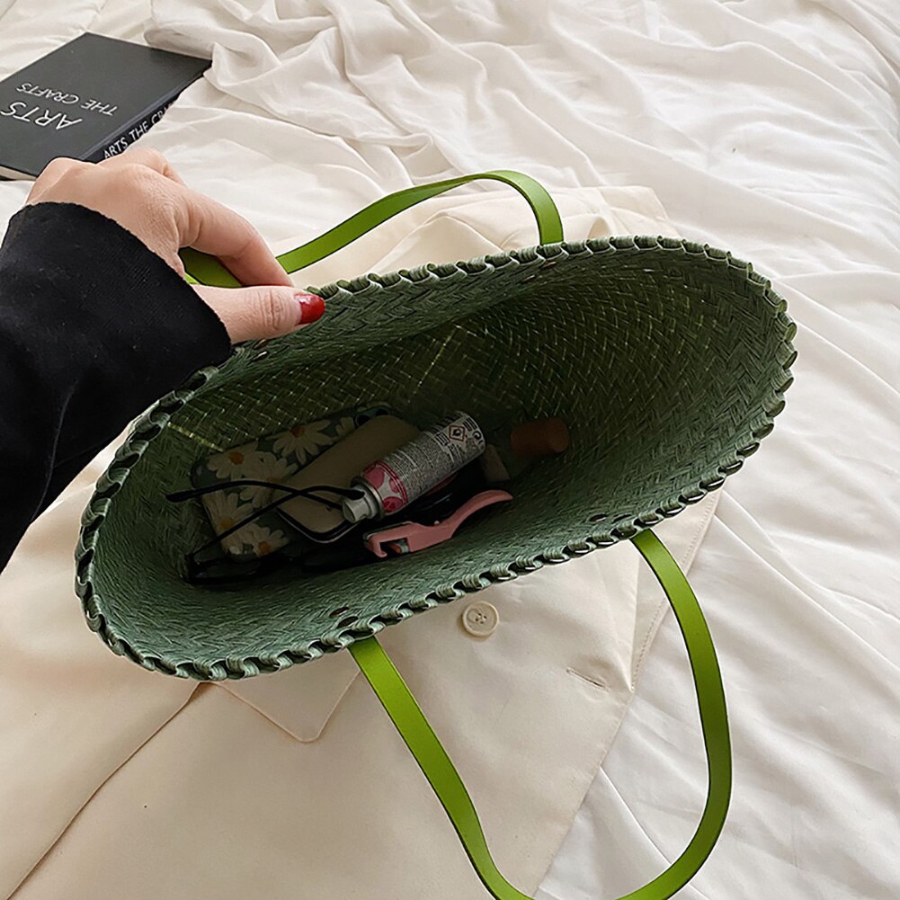 Handgeweven handtassen voor een zomerse strandvakantie, casual rieten schoudertassen voor dames, grote handgemaakte rotan draagtassen, boodschappentassen
