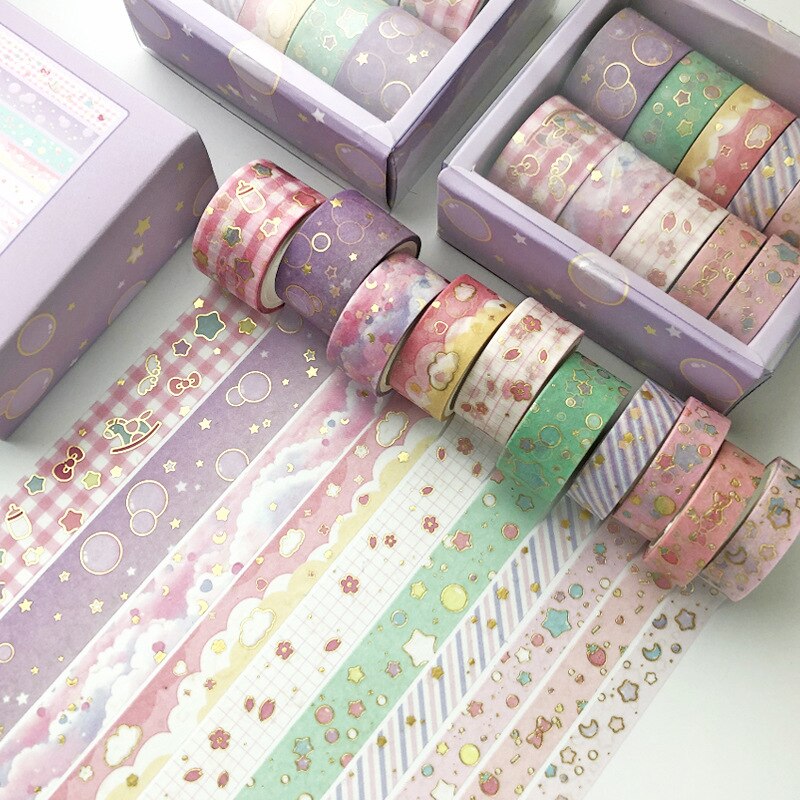 Cinta adhesiva decorativa Estilo Vintage para álbum de recortes, cinta adhesiva Washi de color negro y dorado para decoración de álbumes de recortes, papelería para diario, 10 unids/set por juego